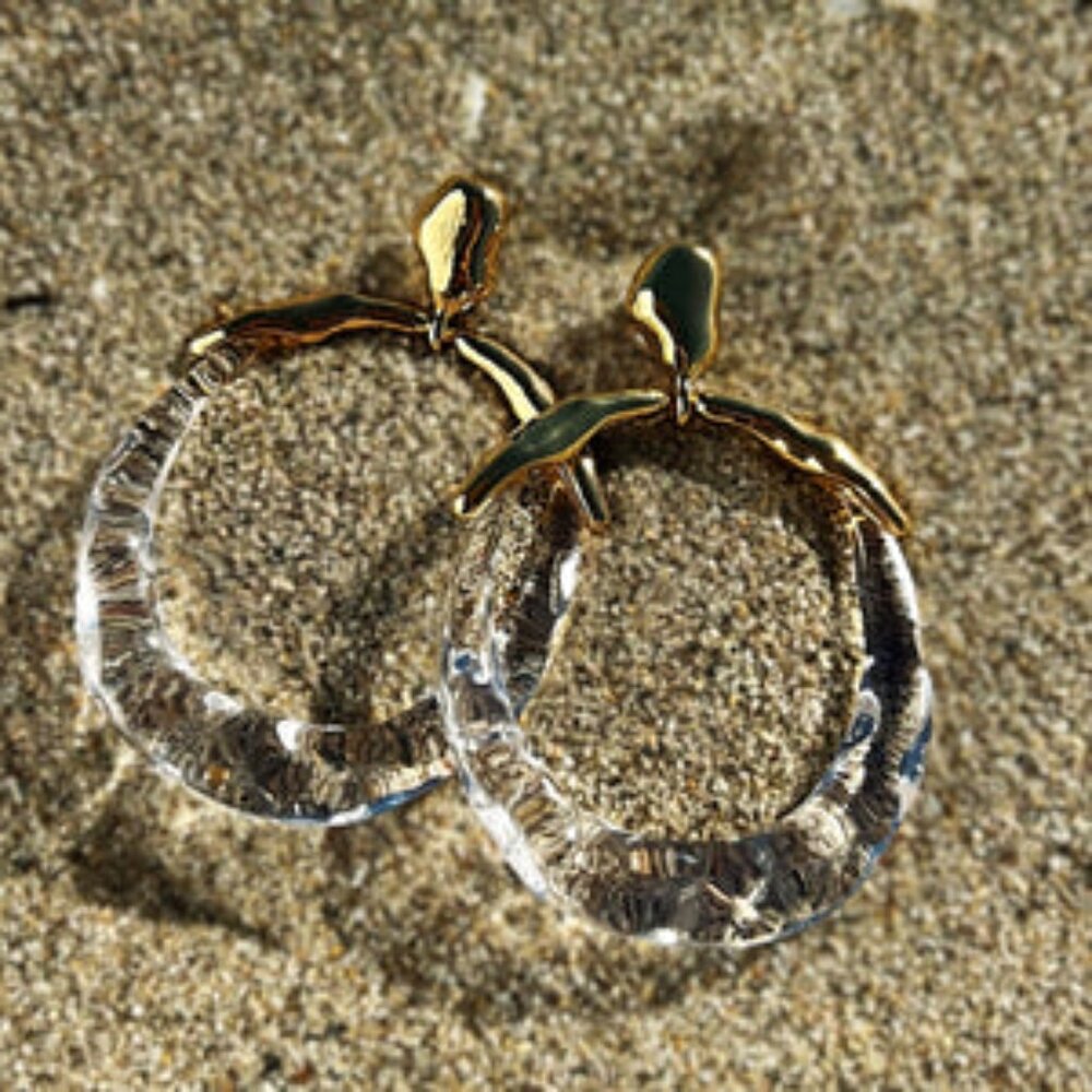Alexis Bittar Molten Gold Metal and Clear Lucite Hoop Drop Earrings - Picture 8 of 8